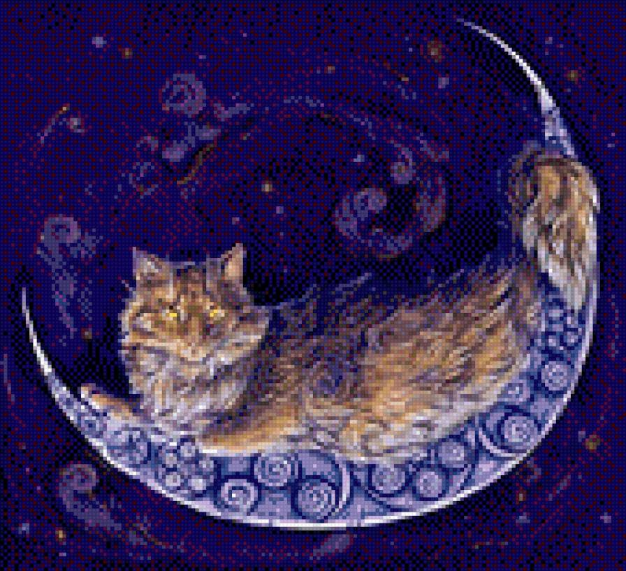 Лунный кот - луна, кот, ночь - предпросмотр