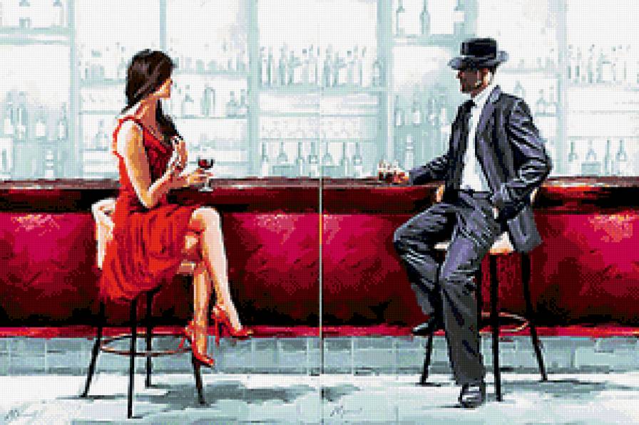 мужчина и женщина в баре (диптих вместе) - бар. кафе, знакомство, мужчина, диптих, чувства, женщина, вино - предпросмотр