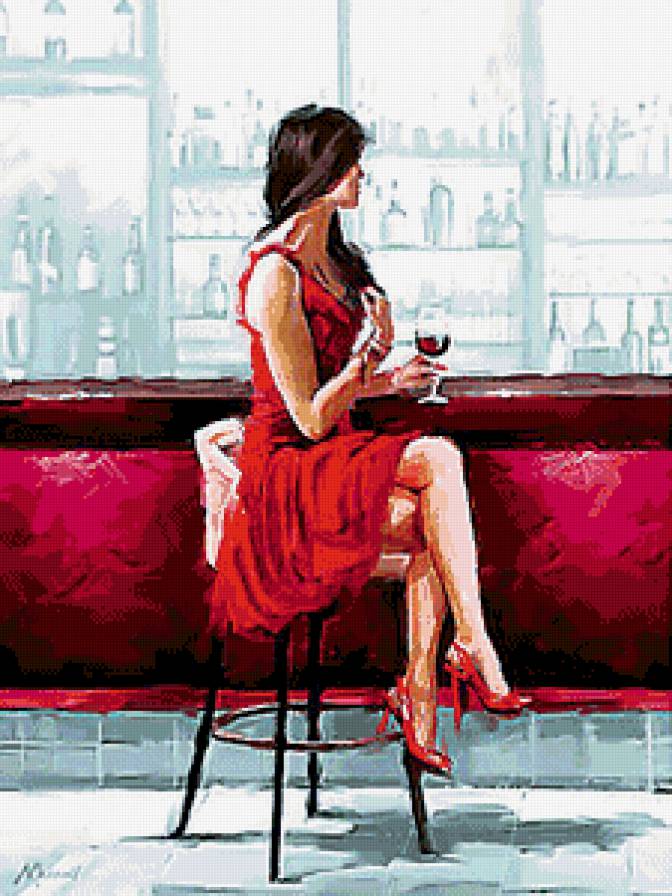 женщина в баре, часть 1 (диптих) - диптих, знакомство, мужчина, бар. кафе, женщина, чувства, вино - предпросмотр