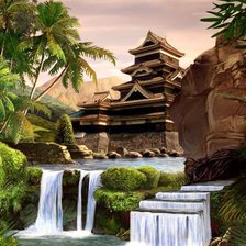 Оригинал схемы вышивки «Водопад и Пагода» (№986603)