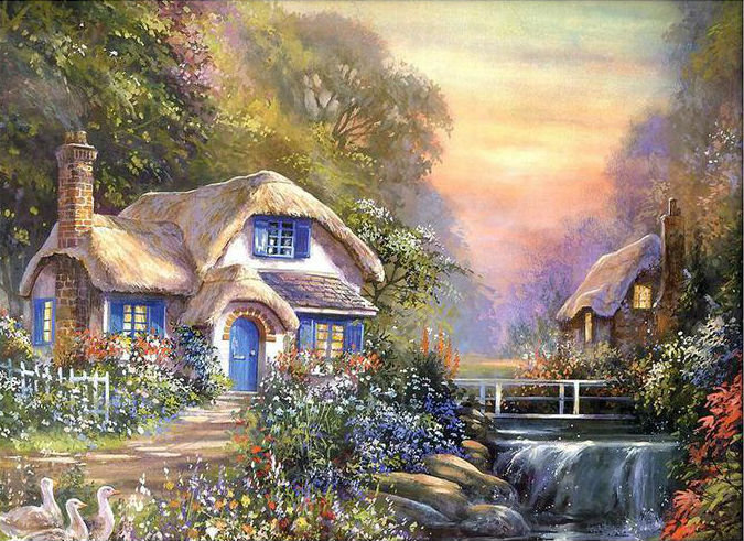 Райский уголок - домик, пейзаж, картина - оригинал