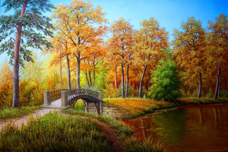 мостик в осень - лес, ручей, осень, пейзаж - оригинал