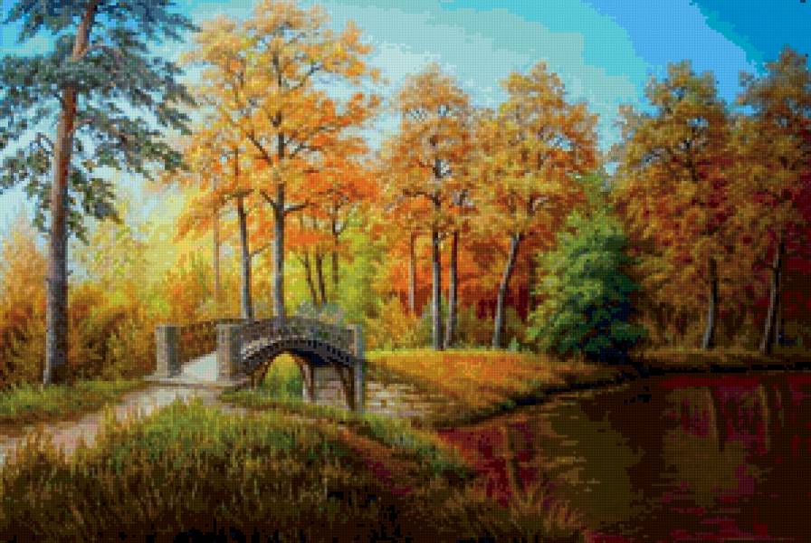 мостик в осень - пейзаж, ручей, лес, осень - предпросмотр