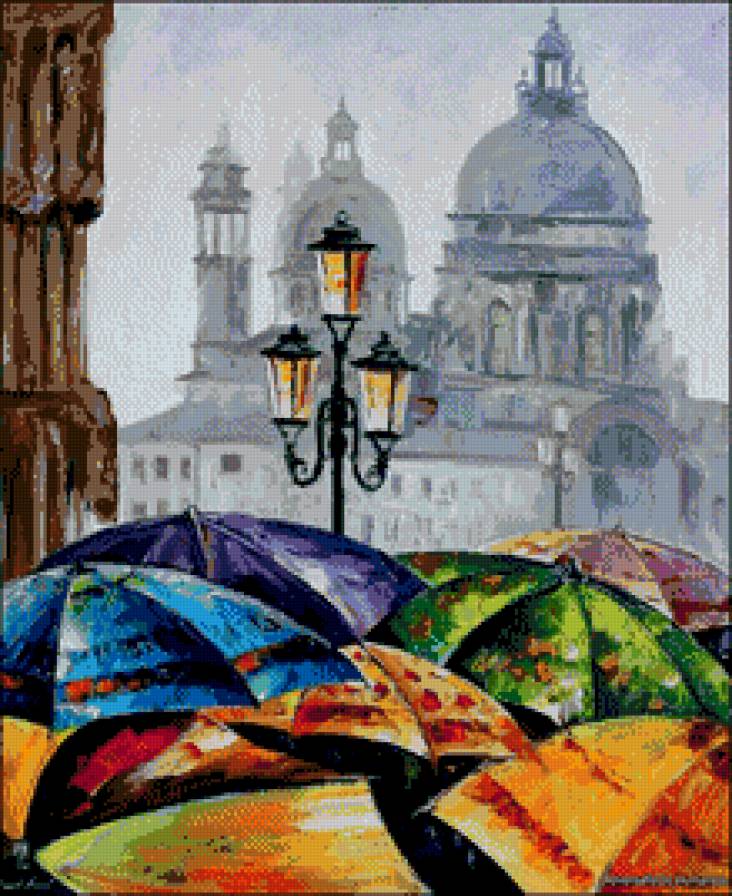 RAINY DAY IN VENICE - дождь, город, афремов, зонт, картина - предпросмотр