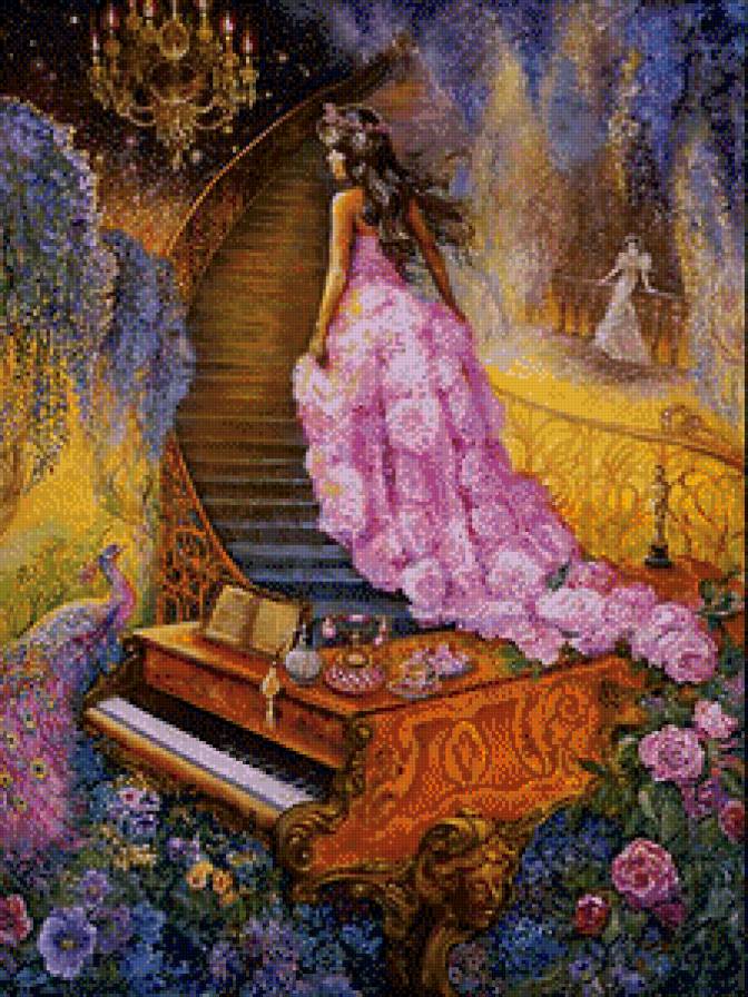 Мелодия в розовом - фэнтези, музыка, рояль, девушка, пианино - предпросмотр