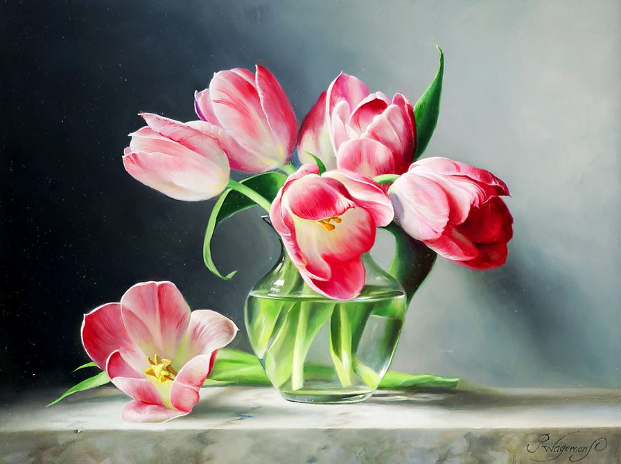 тюльпаны в вазе - букет, весна, цветы, натюрморт, ваза, живопись, тюльпаны - оригинал