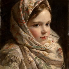неизвестный художник - портрет девочки в павлопосадском платке