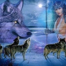 Оригинал схемы вышивки «Девушка и волки» (№991551)