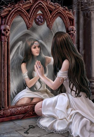 Магическое зеркало - девушка, магия, зеркало, ангел - оригинал