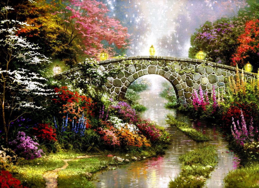 мост в лесу - пейзаж весна лес мост река - оригинал