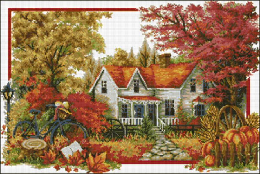 Загородный дом - пейзаж, дом, осень - предпросмотр