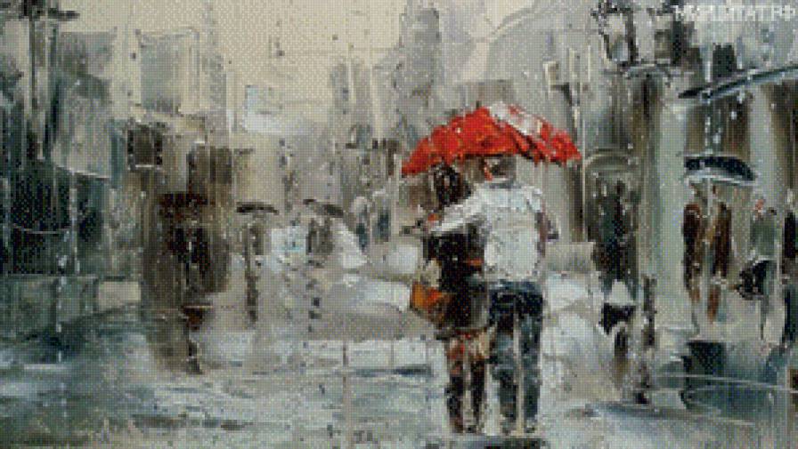 пара под дождем - дождь, зонт, пара, улица - предпросмотр