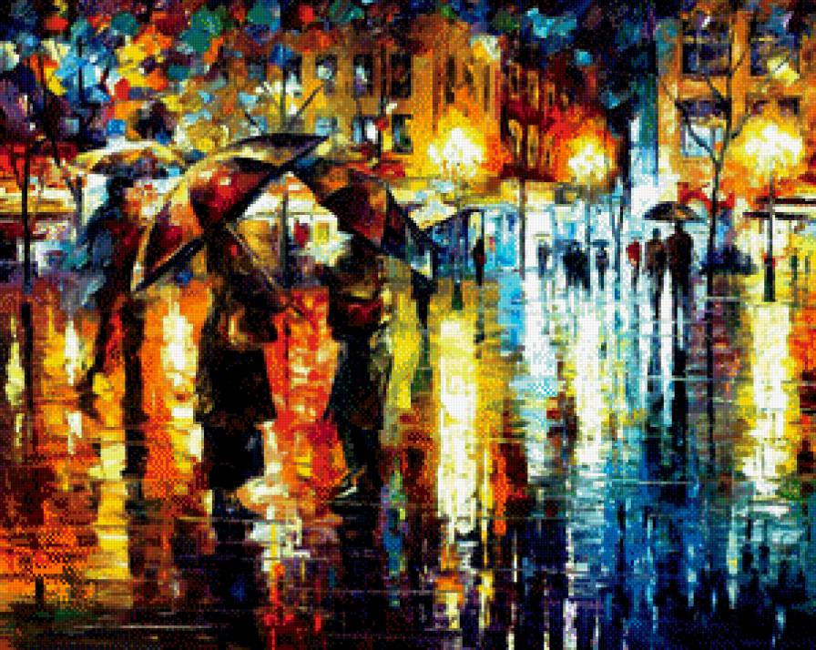 город под дождем - вечер, люди, картина, дождь - предпросмотр