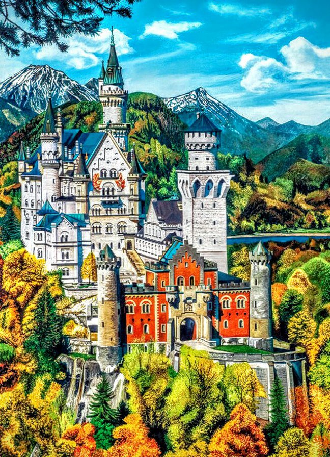 Прекрасный замок осенью - осень, замок, лес, пейзаж, природа, горы - оригинал