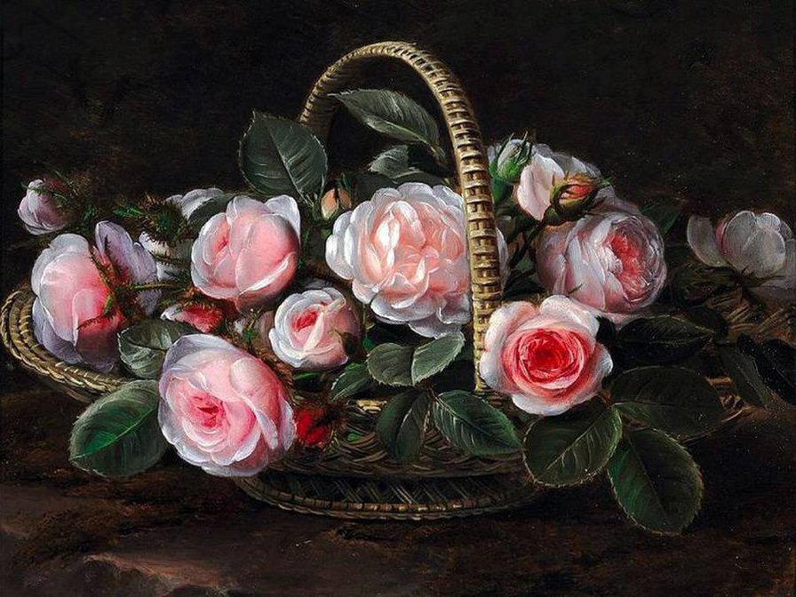 Розы в корзинке - букет, розы, цветы - оригинал