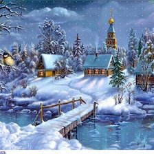 Оригинал схемы вышивки «Зима в деревне» (№1002592)