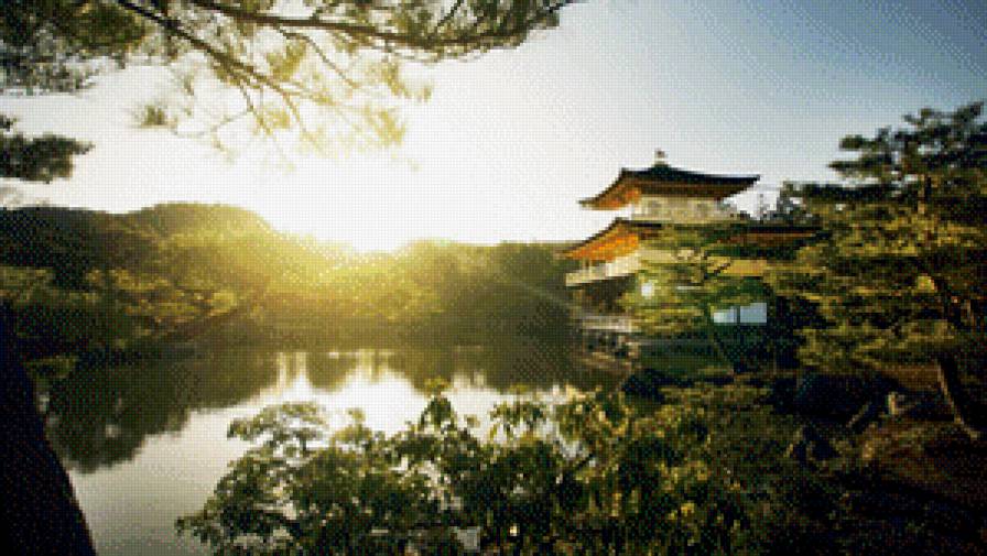 Восток утром - дерево, вода, утро, япония, восток, солнце - предпросмотр