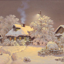 Оригинал схемы вышивки «зима, деревня, ночь» (№1005244)