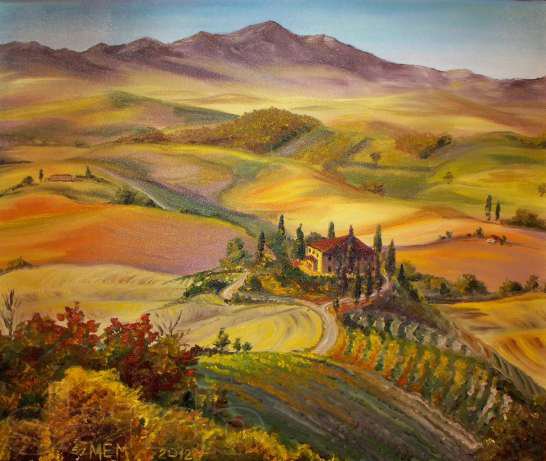 итальянский пейзаж - пейзаж, италия, горы, картина - оригинал