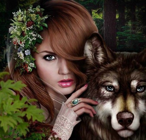 девушка и волк - девушка, природа, животные, портрет, образ, люди, волки, женщина - оригинал