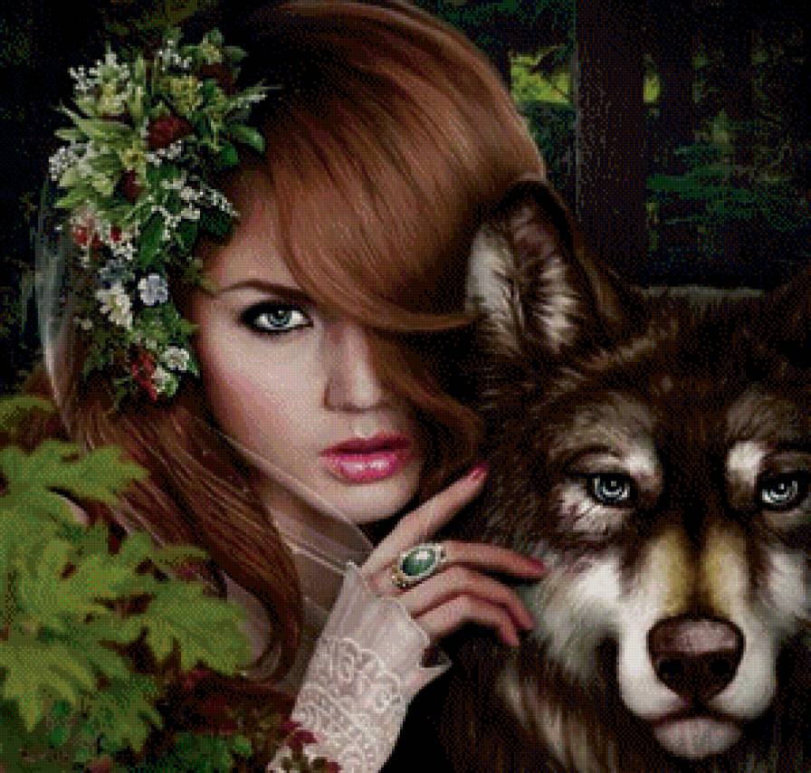 девушка и волк - девушка, портрет, природа, волки, женщина, образ, животные, люди - предпросмотр