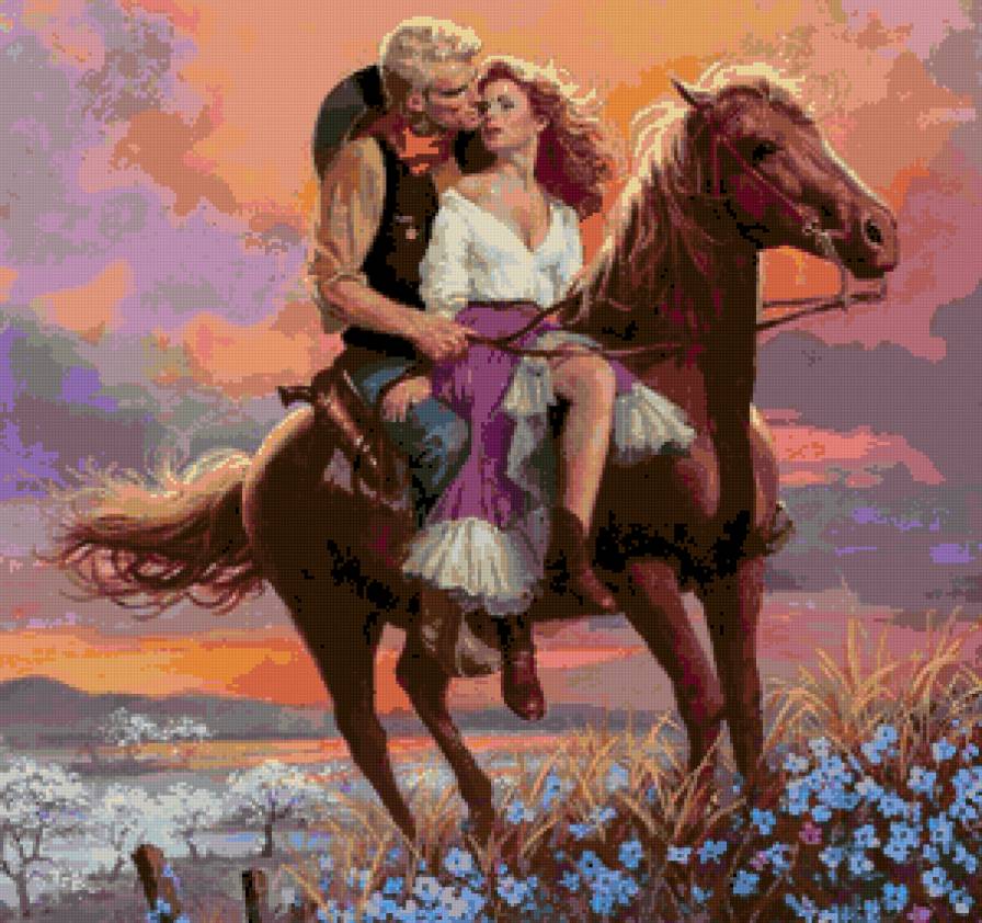 Влюбленная пара на коне - романтика, он и она, пара, любовь - предпросмотр