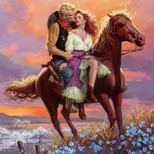 Оригинал схемы вышивки «Влюбленная пара на коне» (№1009240)