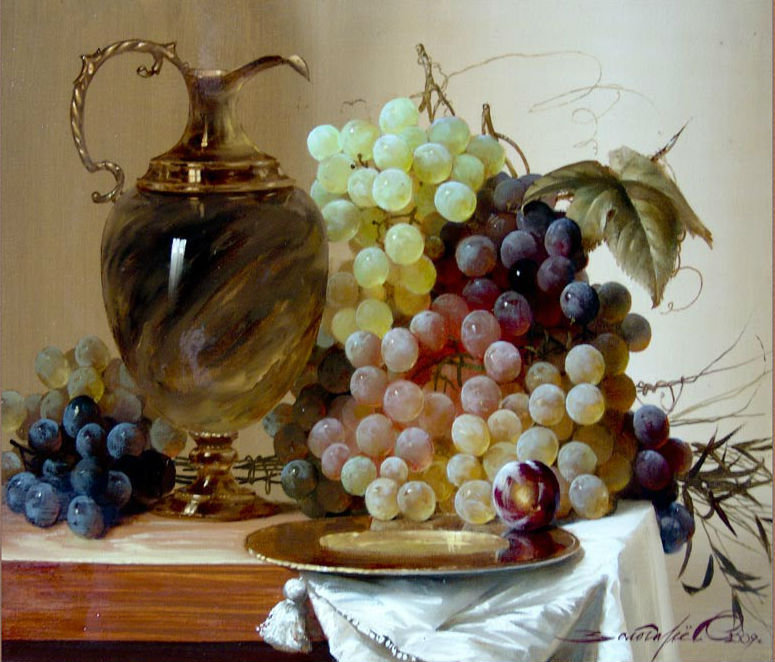 натюрморт с виноградом и вином - фрукты, натюрморт - оригинал