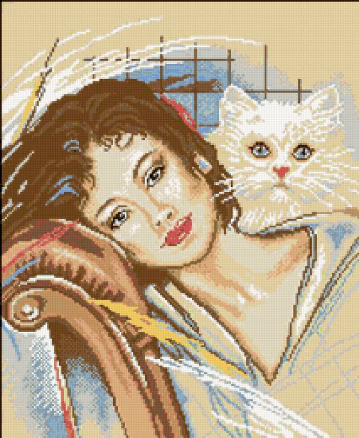 Женщина с кошкой - женщина, кошка - предпросмотр