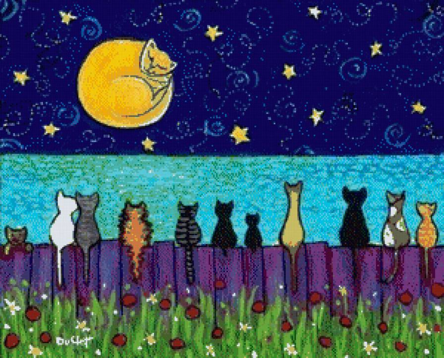 кошка луна - ночь, кошки, кошка луна, луна - предпросмотр