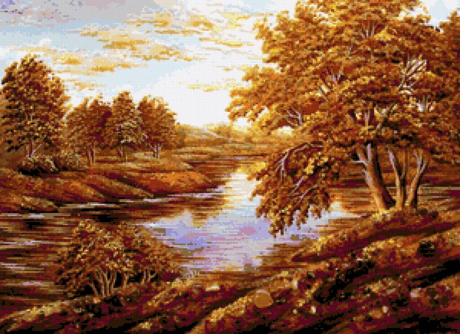 Золотая осень - лес, пейзаж, река, осень, природа - предпросмотр