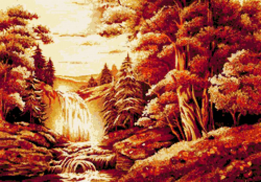 Осенний лес - лес, пейзаж, водопад, осень, река, природа - предпросмотр