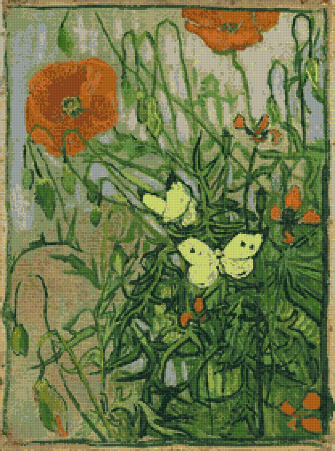 картина Ван Гога - маки и бабочки - предпросмотр