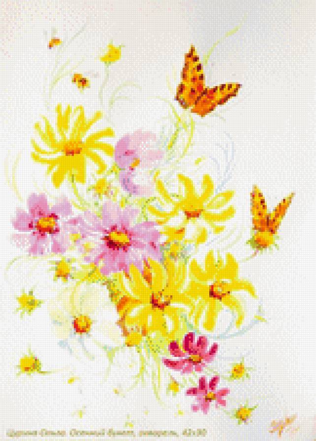 цветы и бабочки - бабочки, рисунок, цветы - предпросмотр