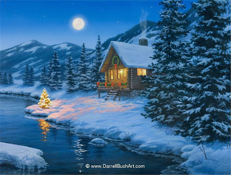 Тишина зимнего вечера. - ночь, уют, лес, елочка, луна, зима, год, новый, дом - оригинал