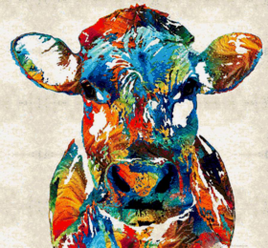 корова поп арт - поп арт, абстракция, цвета, рога, корова - предпросмотр