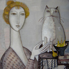 Оригинал схемы вышивки «женщина с кошкой» (№1017953)