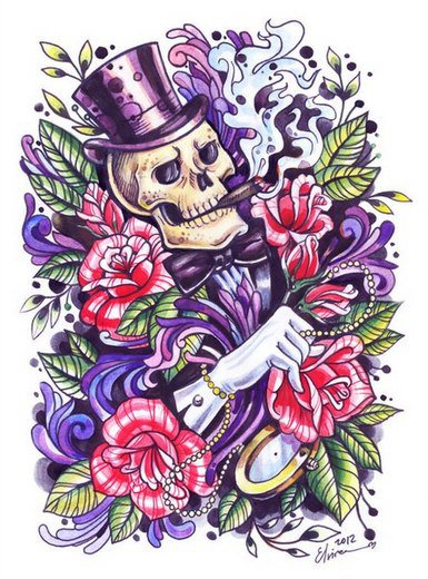 Скелет в цветах - цветы, фиолетовый, скелет - оригинал