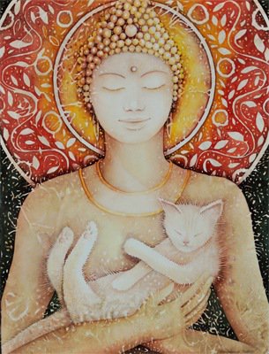 Будда с котиком - котик, будда - оригинал