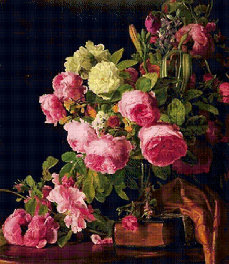 Натюрморт с розами - винтажные розы, фердинанд георг вальдмюллер, винтаж, цветы, розы - предпросмотр