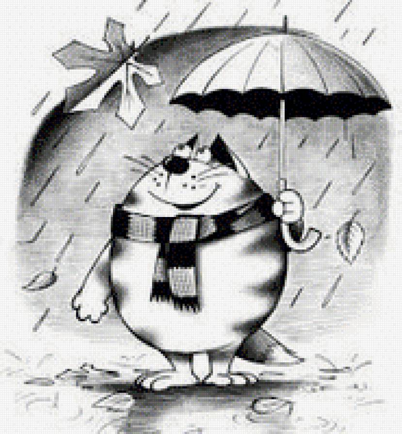 Котик под зонтом - осень, дождь, кот, зонт - предпросмотр