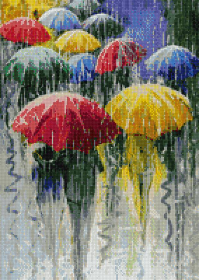 дождь - люди под зонтами, зонты, дождь - предпросмотр