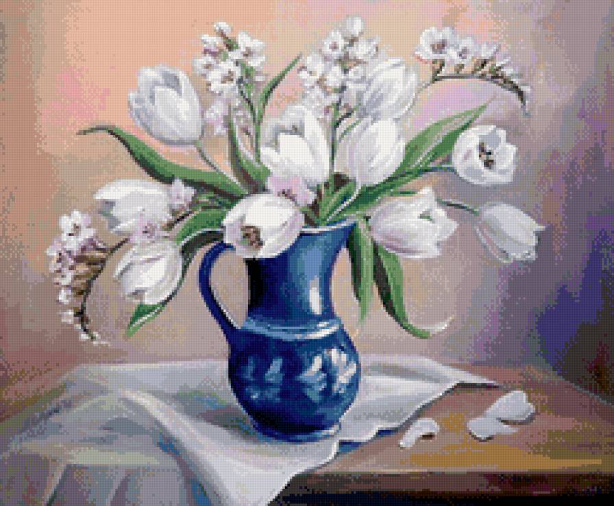 картины художницы Анка Булгари - белые тюльпаны и цвет абрикосы - предпросмотр