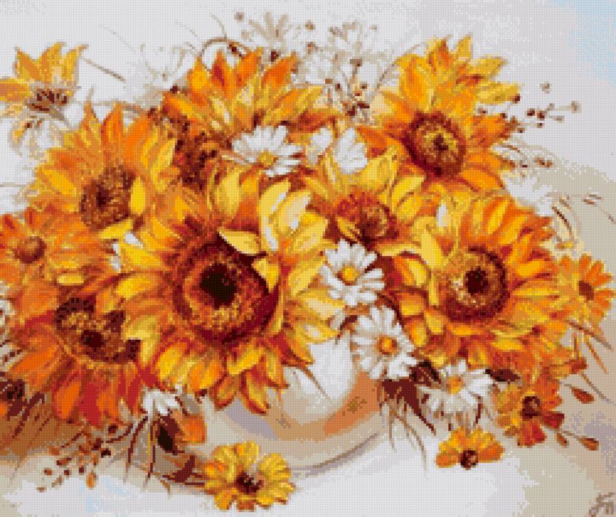 Солнечный букет - подсолнухи, цветы, букет - предпросмотр