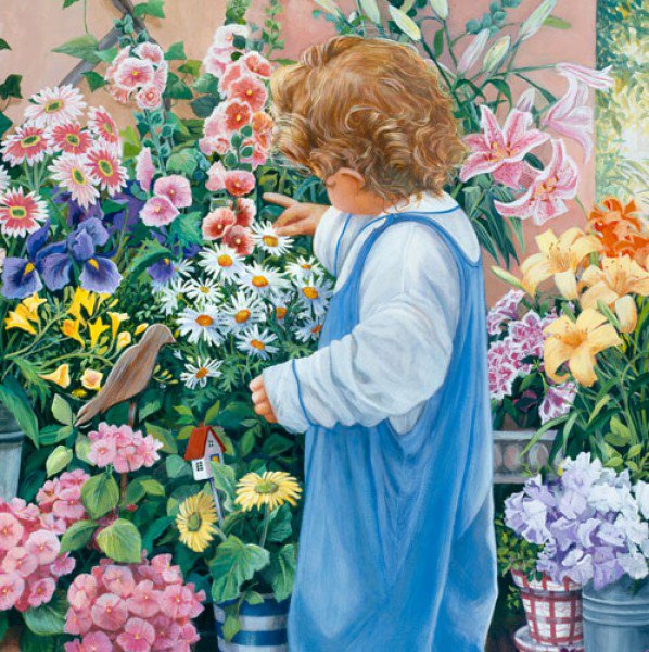 мальчик и цветы - дети - оригинал