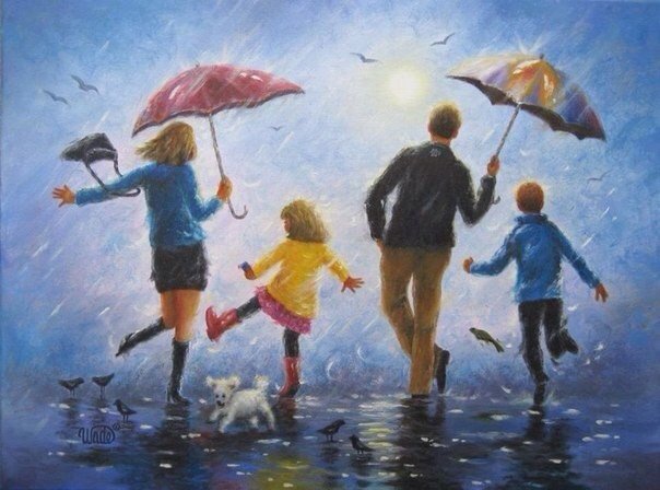 Дружная семья - семья, дождь, непогода, дружба, дети, радость - оригинал