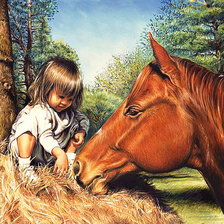 Оригинал схемы вышивки «девочка с лошадью» (№1048904)