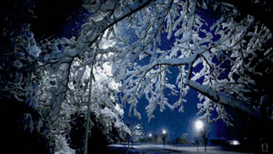 Зимний вечер - зима, фонари, снег, вечер - предпросмотр