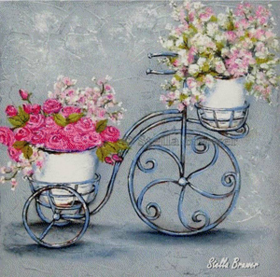 Велосипед - велосипед, цветы, декор - предпросмотр