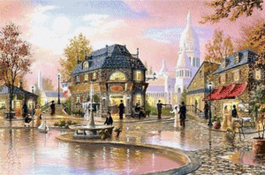 Старый город - фонтан, дома, улица, город, люди - предпросмотр